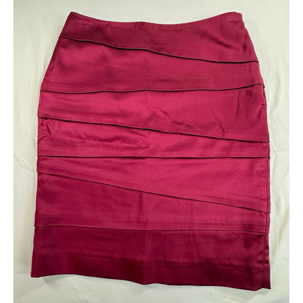 White House Black Market Burgundy Satin Pencil Skirt Lined Stretch Slit 4